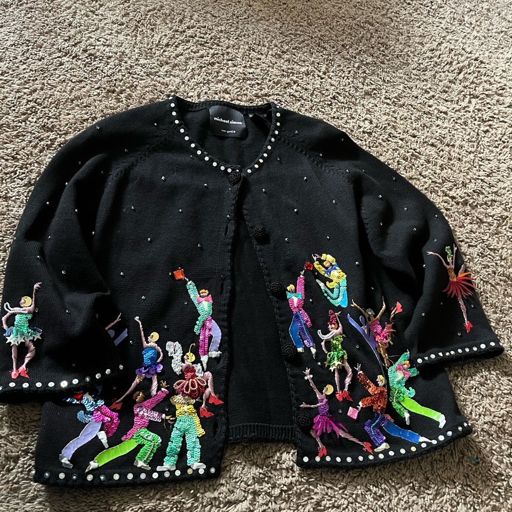 A vintage Michael Simon Broadway Dancers Embroidered Cardigan